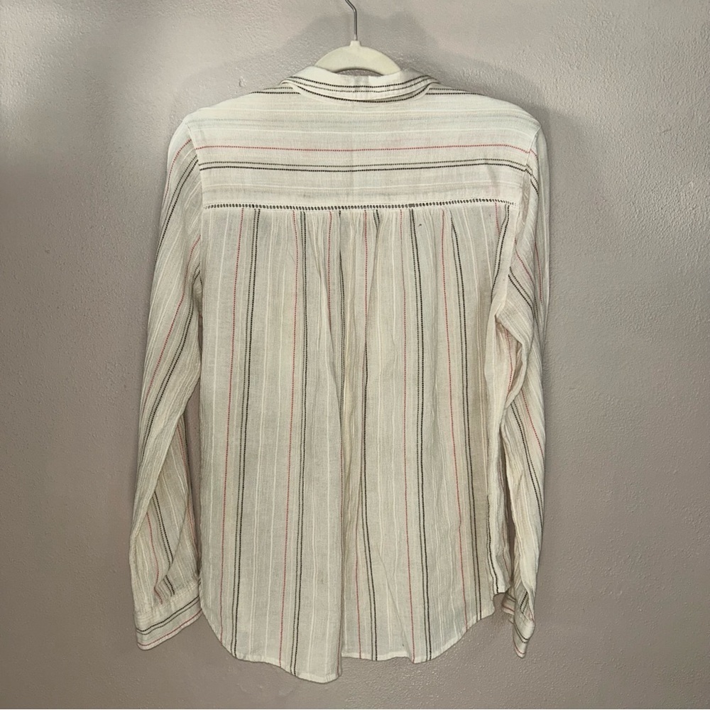 Sundance Cream gauzy cotton Striped Button Down Shirt - Picture 2 of 5
